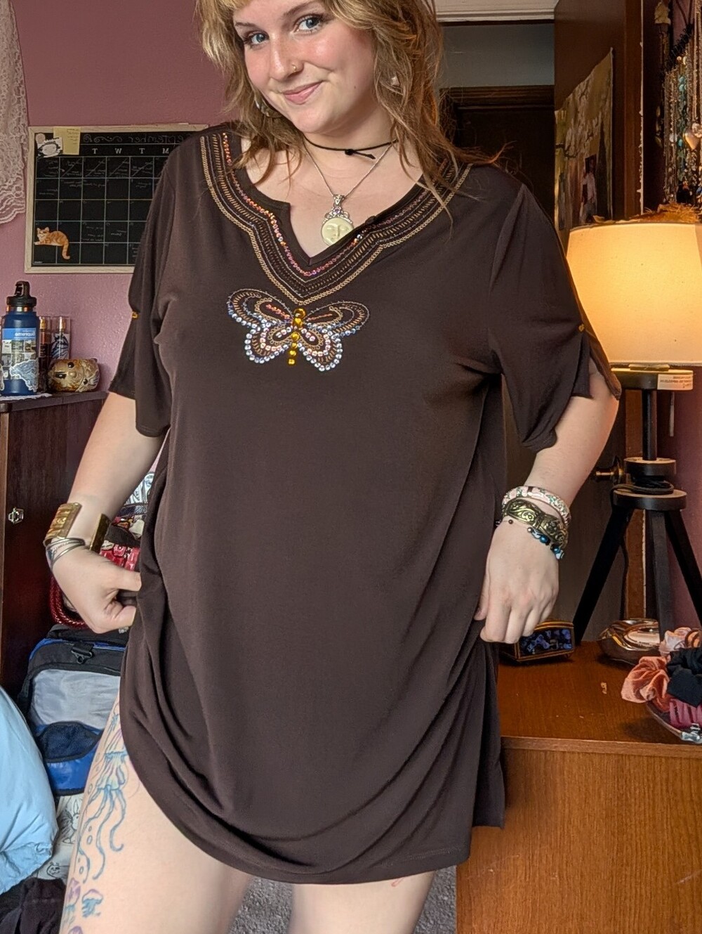 Brown Beaded Boho Butterfly Top
